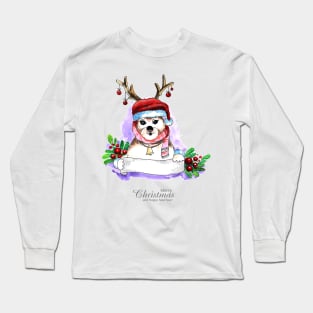 Puppy Christmas Watercolor hand Drawn Long Sleeve T-Shirt